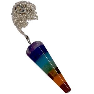 Rainbow Layered Faceted Pendulum Stone Pendant Necklace LGBTQ Pride Hippie NEW